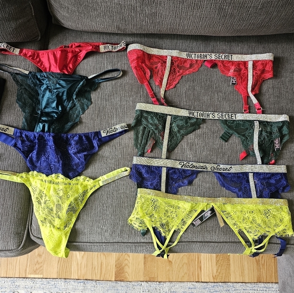 Victoria's secret shine strap 4 pack medium / large garter belt & matching panty